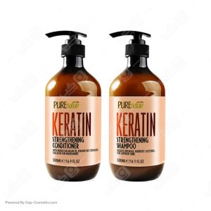 پک شامپو و ماسک مو تقویت کننده و درخشان کننده مو  پیورنیچر PURE NATURE مدل کراتین حجم 500 میلی لیتر