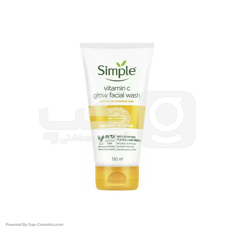 ژل شستشوی روشن کننده ی سیمپل SIMPLE مدل GLOW مناسب انواع پوست حجم 150 میلی لیتر